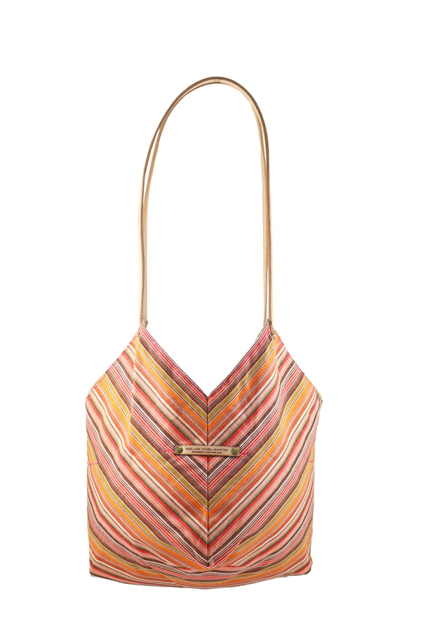 Saraswati Origami Tote Bag - Brown Orange Line