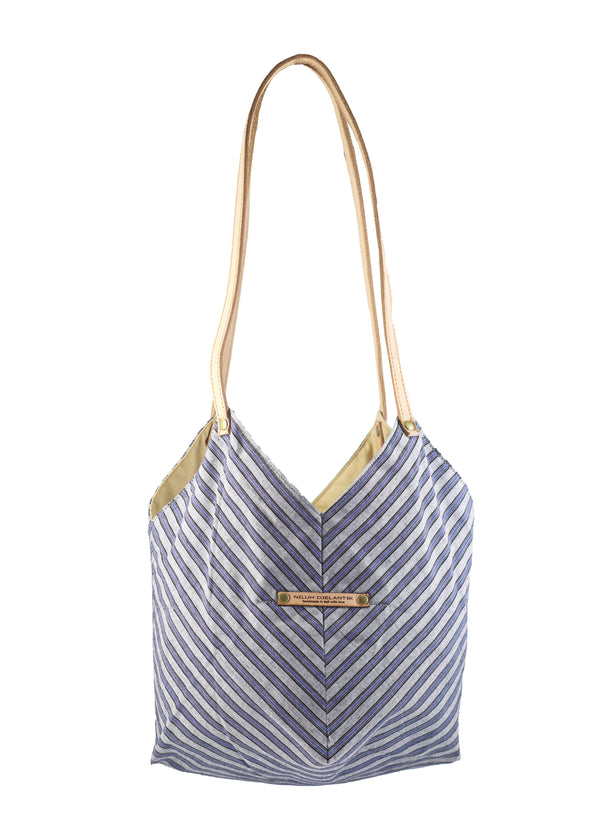 Saraswati Origami Tote Bag - Grey Blue Line