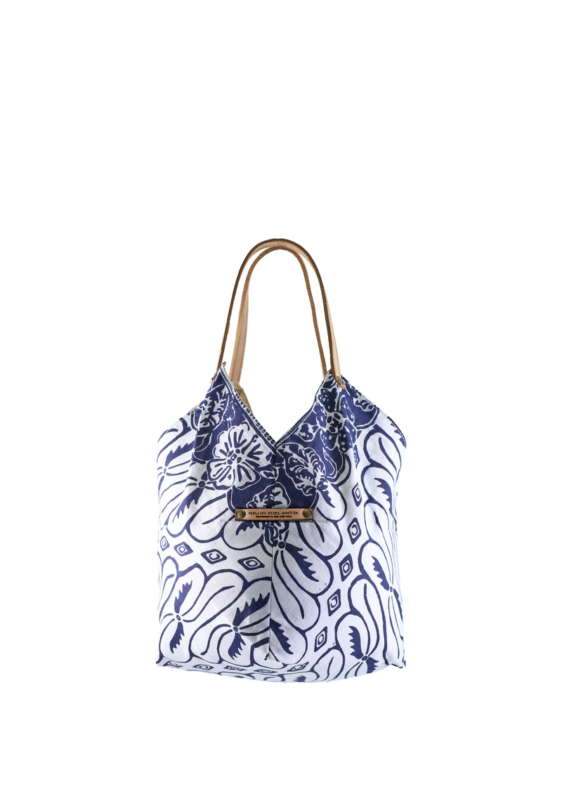 Saraswati Origami Tote Bag - White Blue Flower